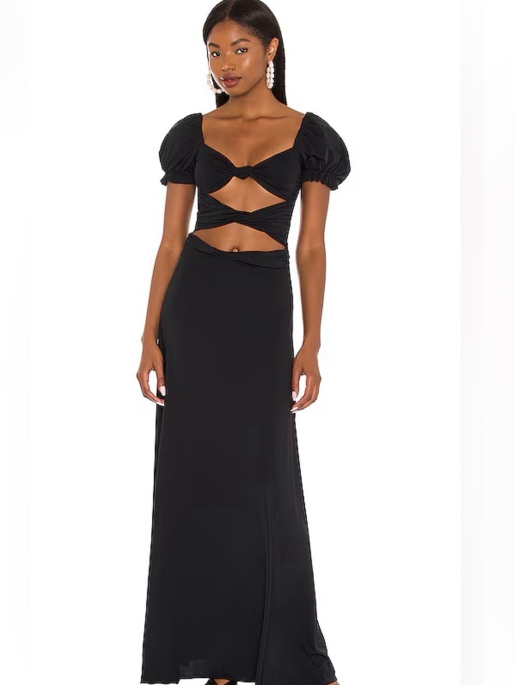 Agua Bendita Black Cutout Maxi Dress with Puff Sleeves